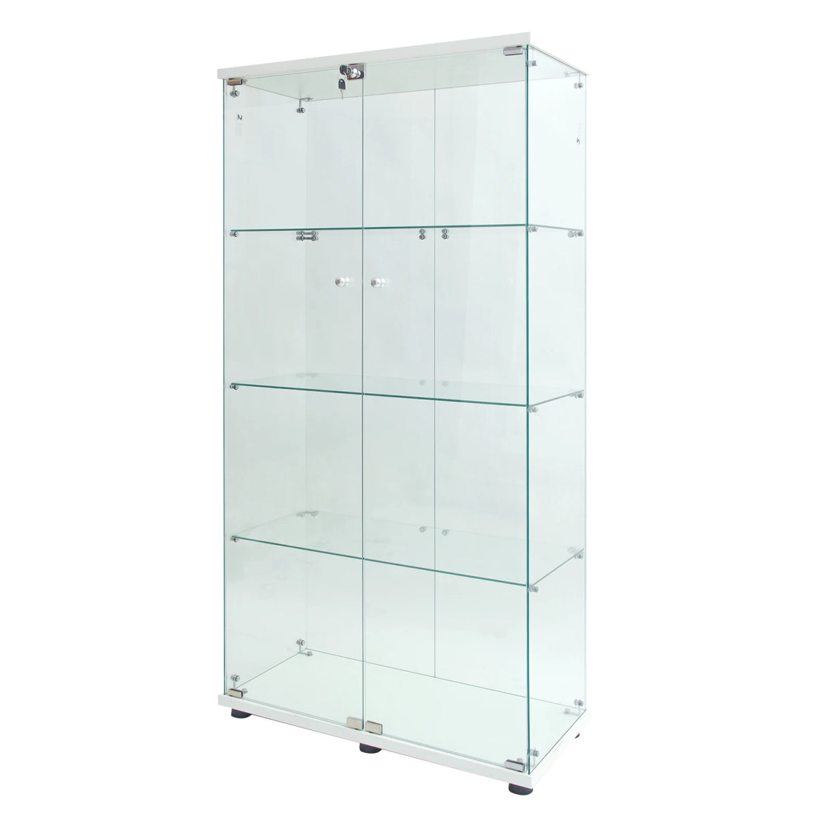Vitrina de cristal Superaly de 4 niveles con luz LED y cerradura, vitrina de cristal de doble puerta para coleccionables, sala de estar, dormitorio, blanco