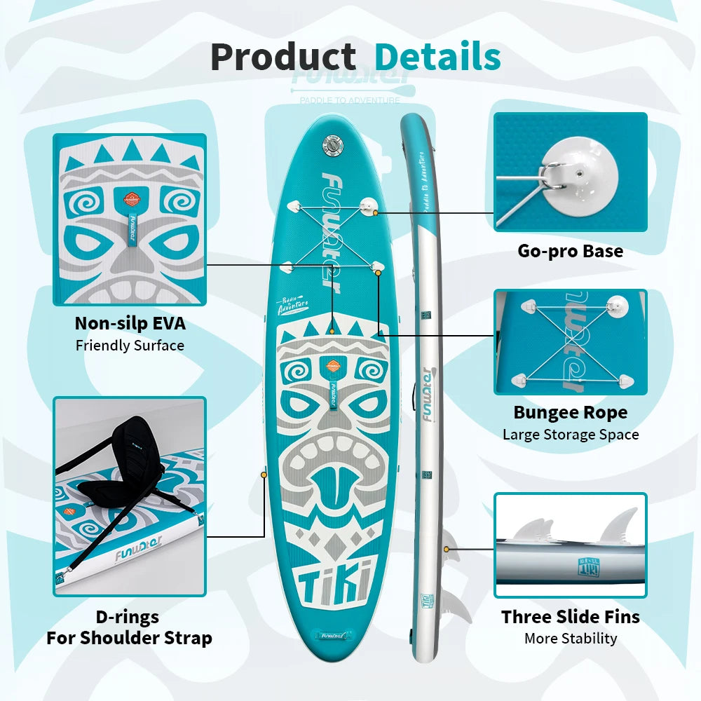 Tabla de paddle surf inflable FunWater de 320-385 cm – Tabla de SUP antideslizante para surf, remo y deportes acuáticos