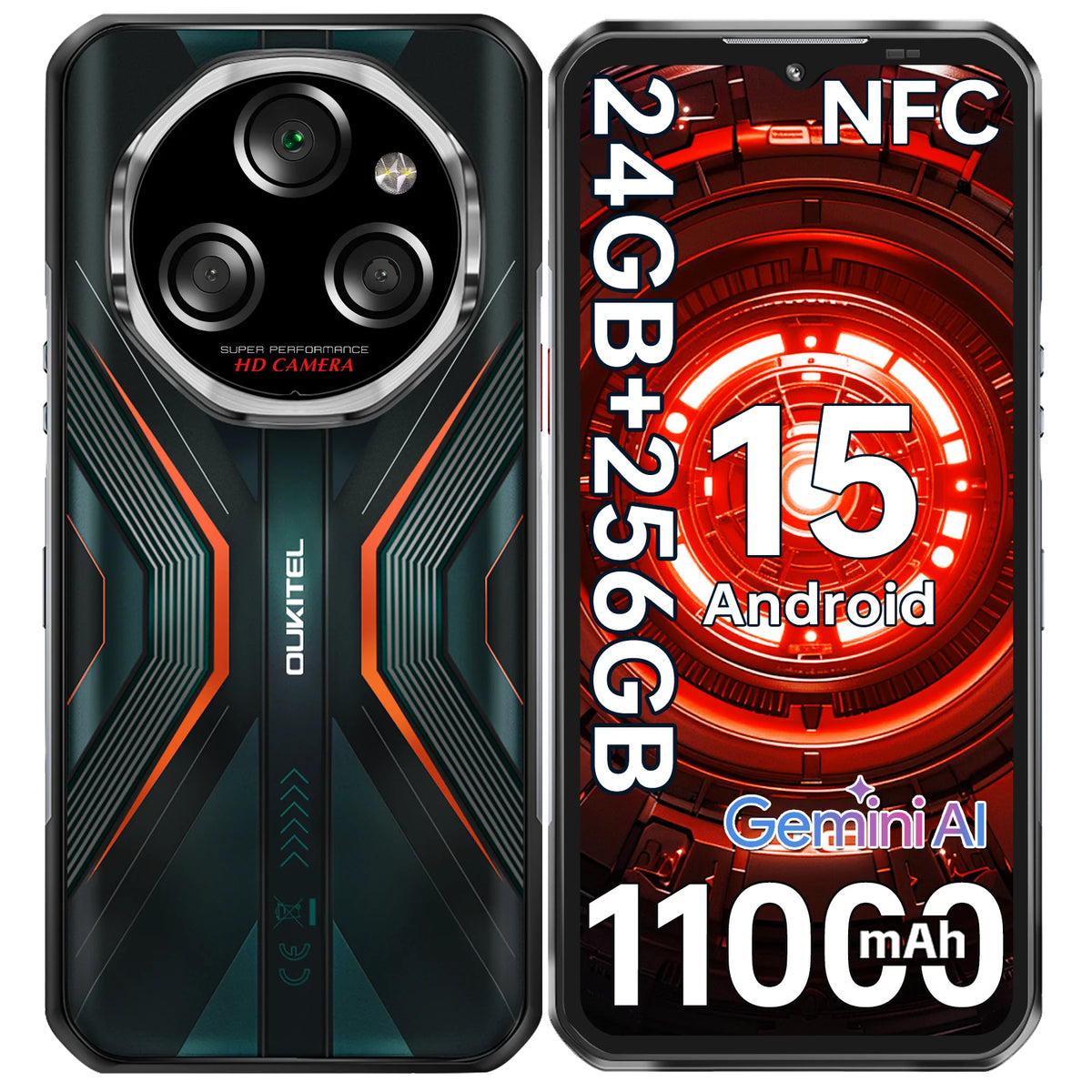 Teléfono resistente OUKITEL WP55S, desbloqueado, 24 GB + 256 GB/512 GB, Android 15, batería de 11000 mAh, cámara principal de 64 MP + 32 MP, pantalla de 6,6 pulgadas, 120 Hz, teléfono inteligente resistente, resistente al agua