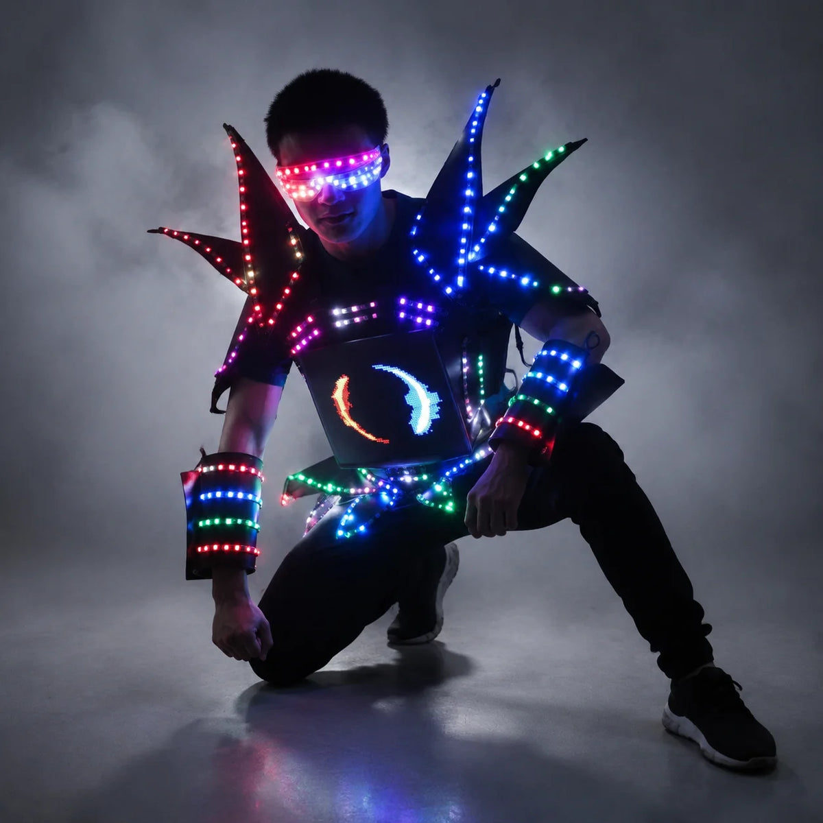 Disfraces de exhibición de Robot LED, ropa de actuación de fiesta, traje de armadura, ropa de espejo con luz colorida, trajes de espectáculo para Club, cascos, discoteca