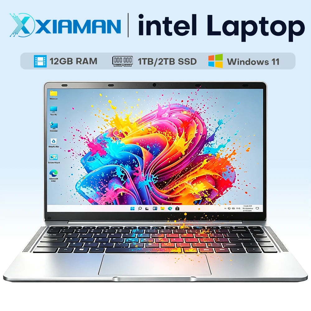 Ordenador portátil Xiaman de 14,1", Windows 11 Pro, Intel Atom A3950, portátil ultra fino, 12 GB, 1 TB, 1920*1080P, PC para oficina y estudio