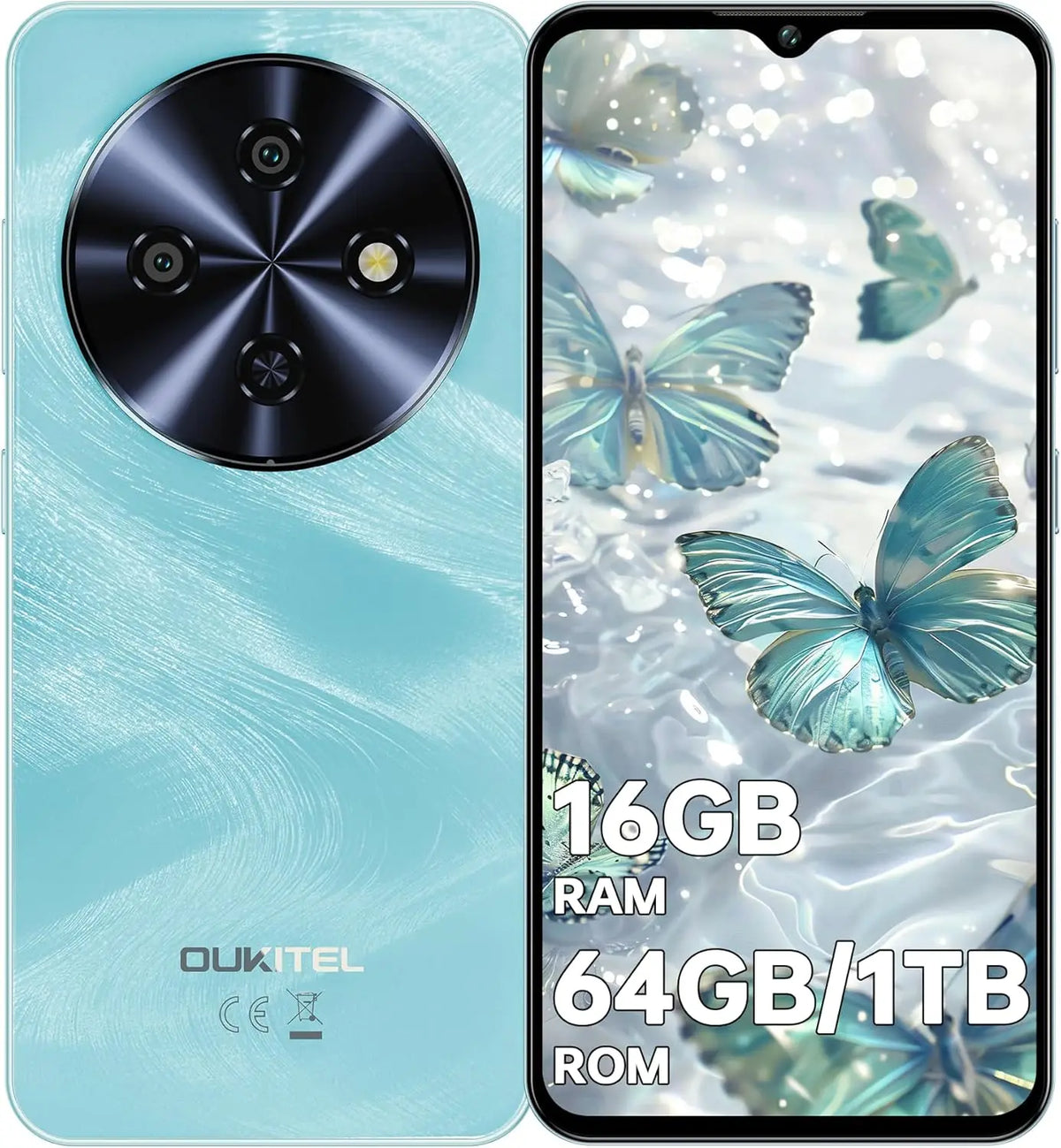 Teléfono Celular OUKITEL C5 Desbloqueado, Pantalla Waterdrop de 6.52'', Batería de 5000mAh, 13MP, 16(4+12)GB RAM+64GB ROM/TF 1TB Smartphone