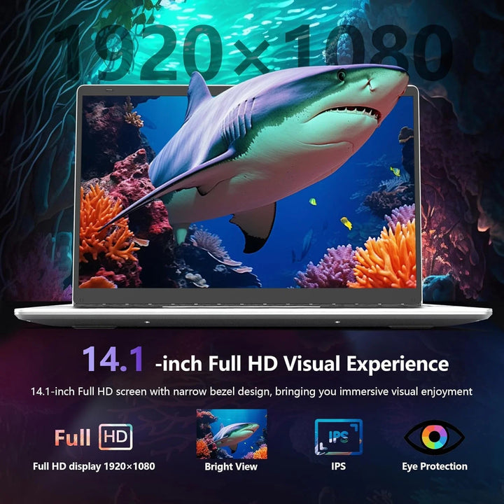 Portátil FUCHU 2026 Intel Atom X7 A3950 12GB RAM 1TB 2TB SSD 14.1 Pulgadas Ultra Delgado Ordenador Windows 11 Pro PC para Juegos, Oficina, Estudio y Negocios