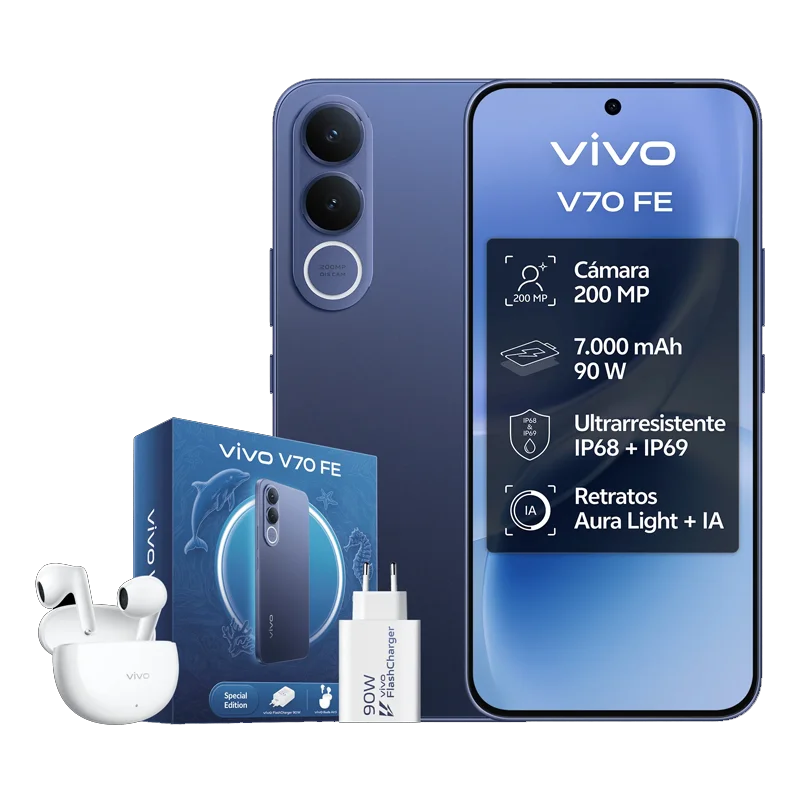 Smartphone vivo V70 FE 5G versión europea, 8GB+256GB, OriginOS 6, Dimensity 7360-Turbo, LPDDR5X, UFS 3.1, 7000 mAh, 90W, IP69