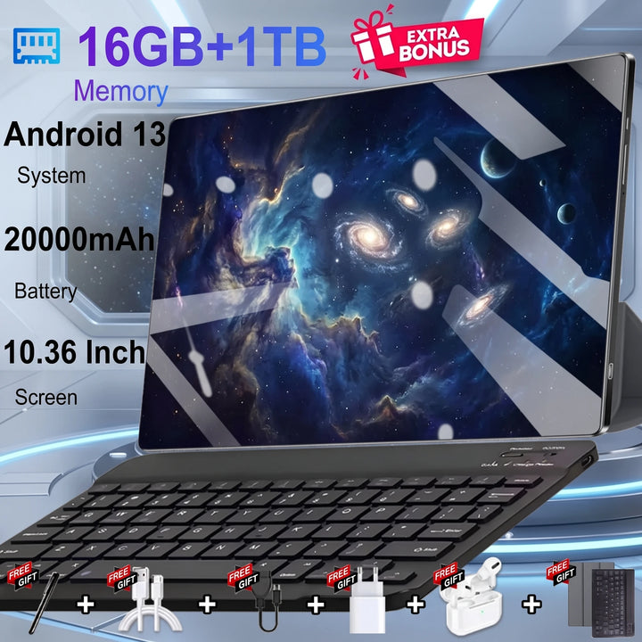Tablet Android 13 de 14 núcleos, 16 GB de RAM, 1 TB de ROM, batería de 20000 mAh, cámara de 16 MP y 32 MP, 5G, WiFi, dispositivo portátil para uso diario, aprendizaje, visualización de medios, regalo, 2026