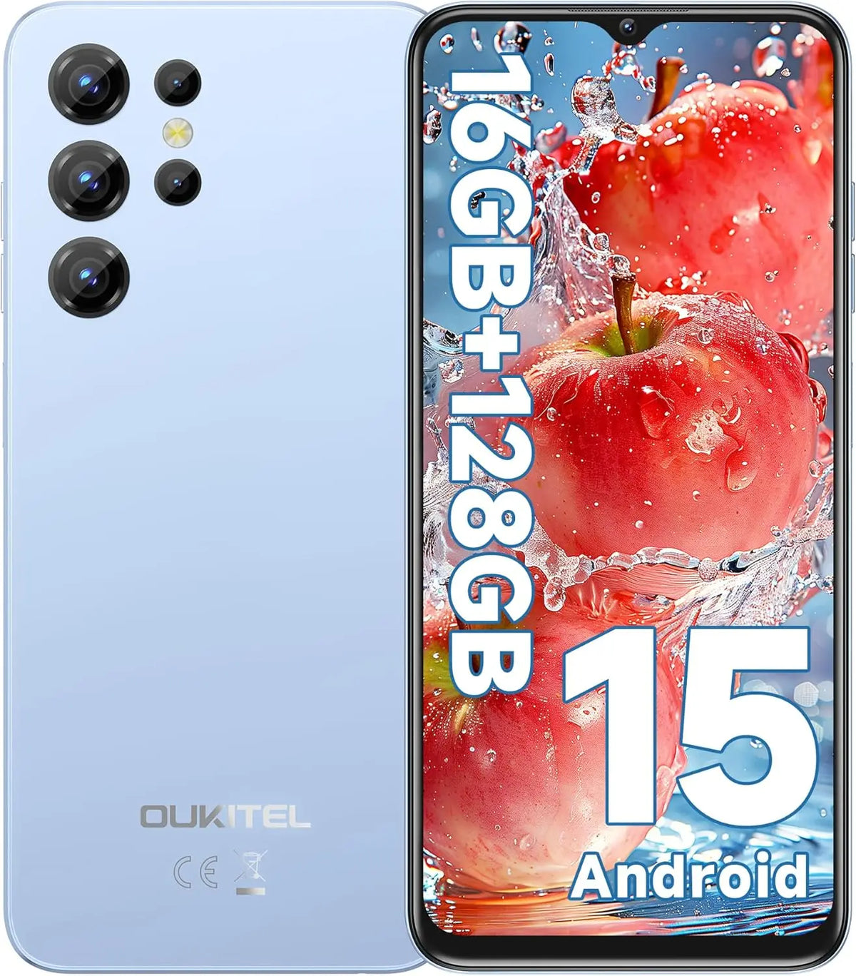 Teléfono celular OUKITEL C1 Android 15 desbloqueado 2025-16 GB + 128 GB (TF 1 TB), pantalla Waterdrop de 6,52'', batería de 5150 mAh, cámara de 13 MP