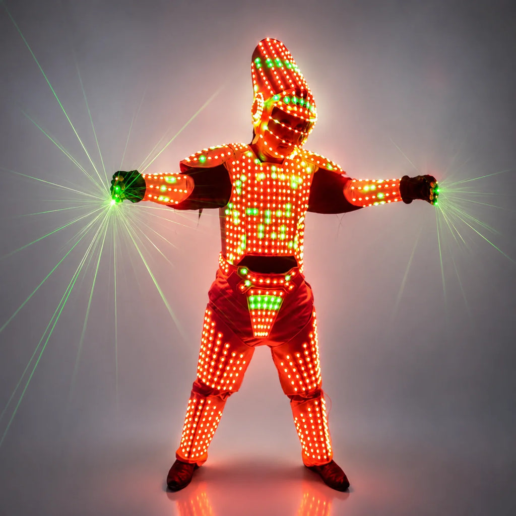 Disfraz de robot LED luminoso para hombre, traje de bailarín Gogo, atuendo de escenario con luces para fiesta