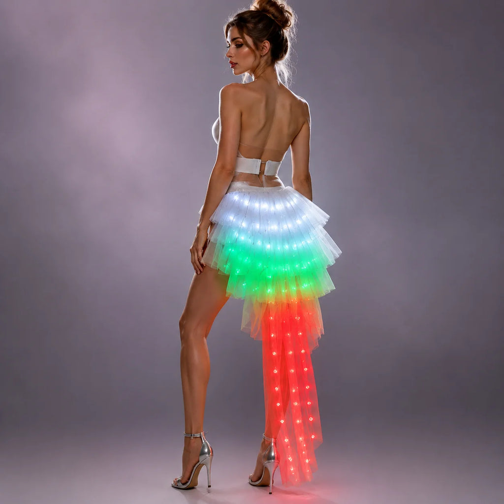 Falda Tutú LED de Moda para Baile, Mini Tutú de Neón Arcoíris, Disfraz de Luces para Adultos, Falda con Corsé TFS