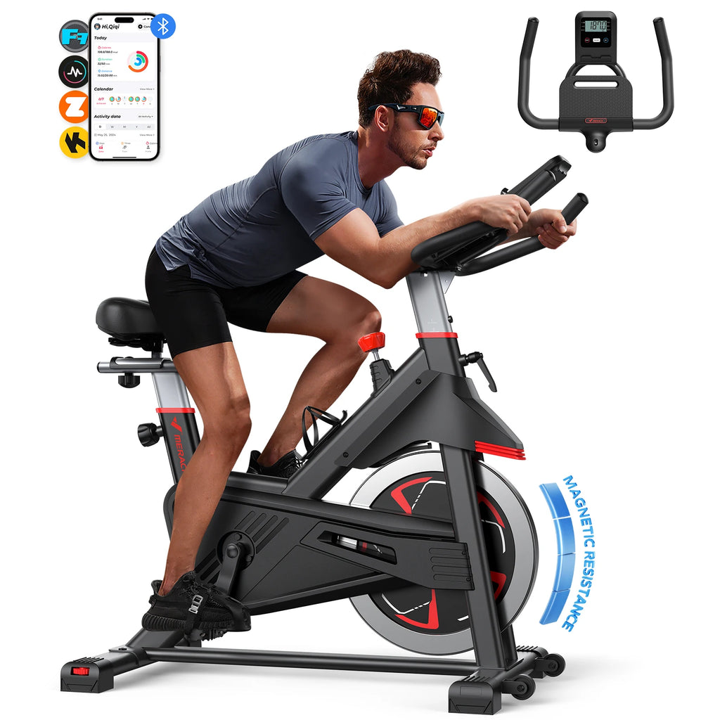 Bicicleta Estática Magnética MERACH, Capacidad de 350 Libras, Bajo Nivel de Ruido, Bicicleta de Ejercicio para Interiores, Resistente, para Gimnasio en Casa, con Aplicación Exclusiva de Entrenamiento, Asiento y Manilla