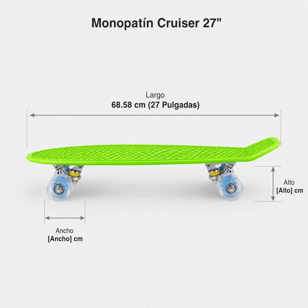 Mini Cruiser,Monopatín completo de 68,5 cm con ruedas luminosas y textura de rejilla para mejorar el agarre. Ideal para practicar y disfrutar al aire libre