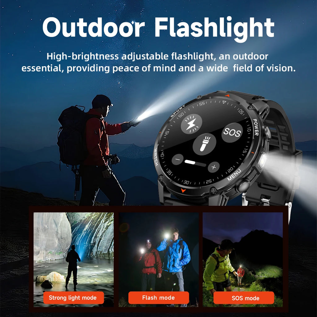 Nuevo reloj inteligente duradero T-rex3 para hombre con batería de 1400mAh, pantalla HD de 1.53", rastreador de actividad física, oxígeno en sangre y linterna LED para Android 2026