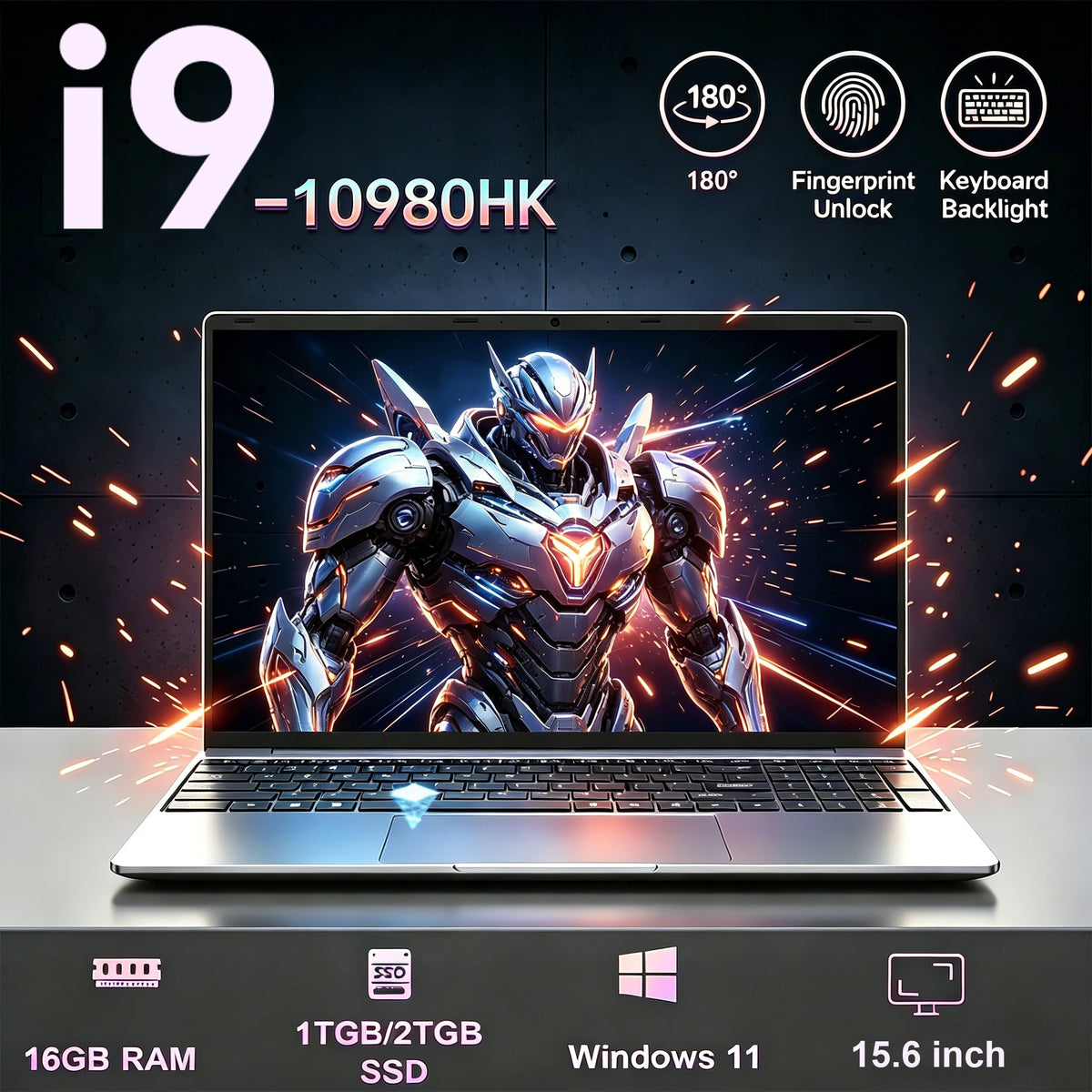Portátiles de 15.6 pulgadas con Windows 11, Intel Core i9-10980HK, 16 GB de RAM, 1 TB SSD, portátil para juegos, oficina, estudio, uso doméstico, retroiluminación, desbloqueo por huella dactilar.