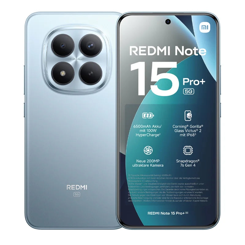 XIAOMI REDMI Note 15 Pro Plus 5G 8 + 256go/12 + 512go Black Crystal Screen AMOLED "1,5K octa-core GHz, 200MP 6500mAh NFC IP66/IP68 HyperOS 2, guarantee 2 years, 100% Authentic & Brand New