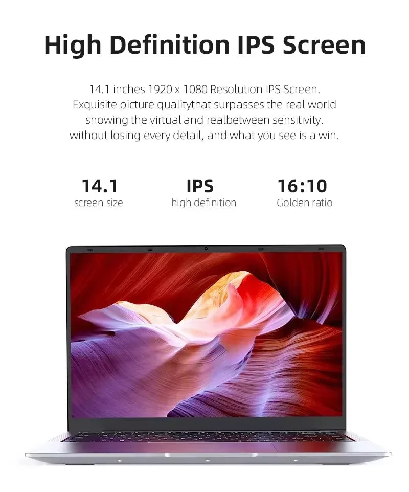 Portátil de 14.1 Pulgadas con Windows 11, Intel Atom X7 A3950 180 °   Portátil Plegable Delgado para Juegos, 12 GB de RAM, 512 GB/1 TB SSD, 1920*1080, Ordenador para Oficina y Estudio