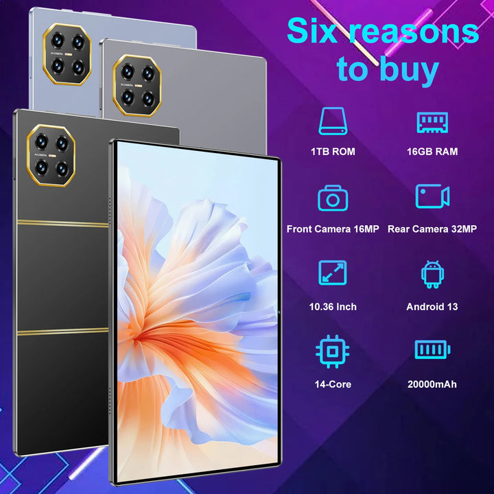 Nueva Tablet 5G WiFi Android 13 2026, 10 Núcleos, 16GB de RAM, 1TB de ROM, Batería de Gran Capacidad de 20000mAh, Cámara Dual de 16MP+32MP, Tablet Ligera para Niños, Aprendizaje, Juegos para Adultos, Viajes, Regalo de Vac
