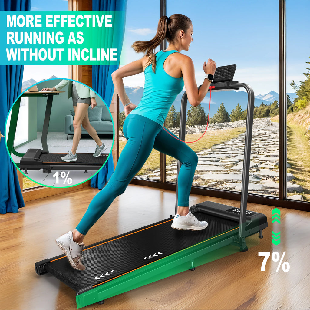 Caminadora plegable JUICEASE T2 con inclinación del 7 %, motor silencioso de 2,25 CV, aplicación inteligente, pantalla con tres ventanas, velocidad de 1 a 12 km/h y capacidad de 120 kg. Ideal para caminar en casa o en la of