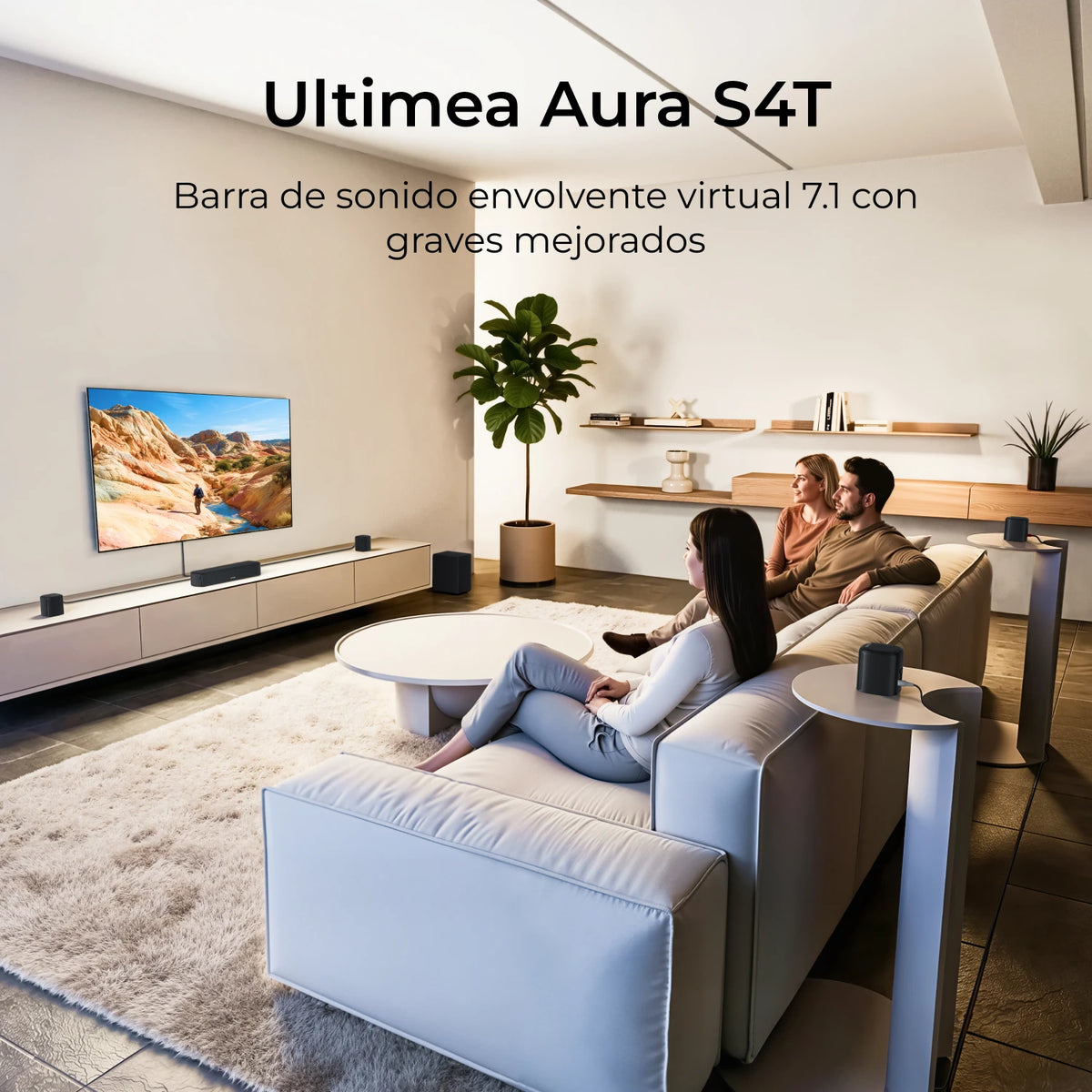ULTIMEA 350W Sistema de Barra de Sonido 7.1ch para TV con Subwoofer y 4 Altavoces Envolventes, Sonido Envolvente de Cine en Casa, Control por App, HDMI ARC