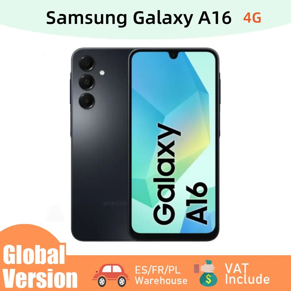 Versión Global Samsung Galaxy A16 4G 128 GB MTK, pantalla Super AMOLED de 6.7" a 90 Hz, cámara de 50 MP, batería de 5000 mAh, carga superrápida de 25 W, smartphone Android con NFC, colores negro, gris y verde