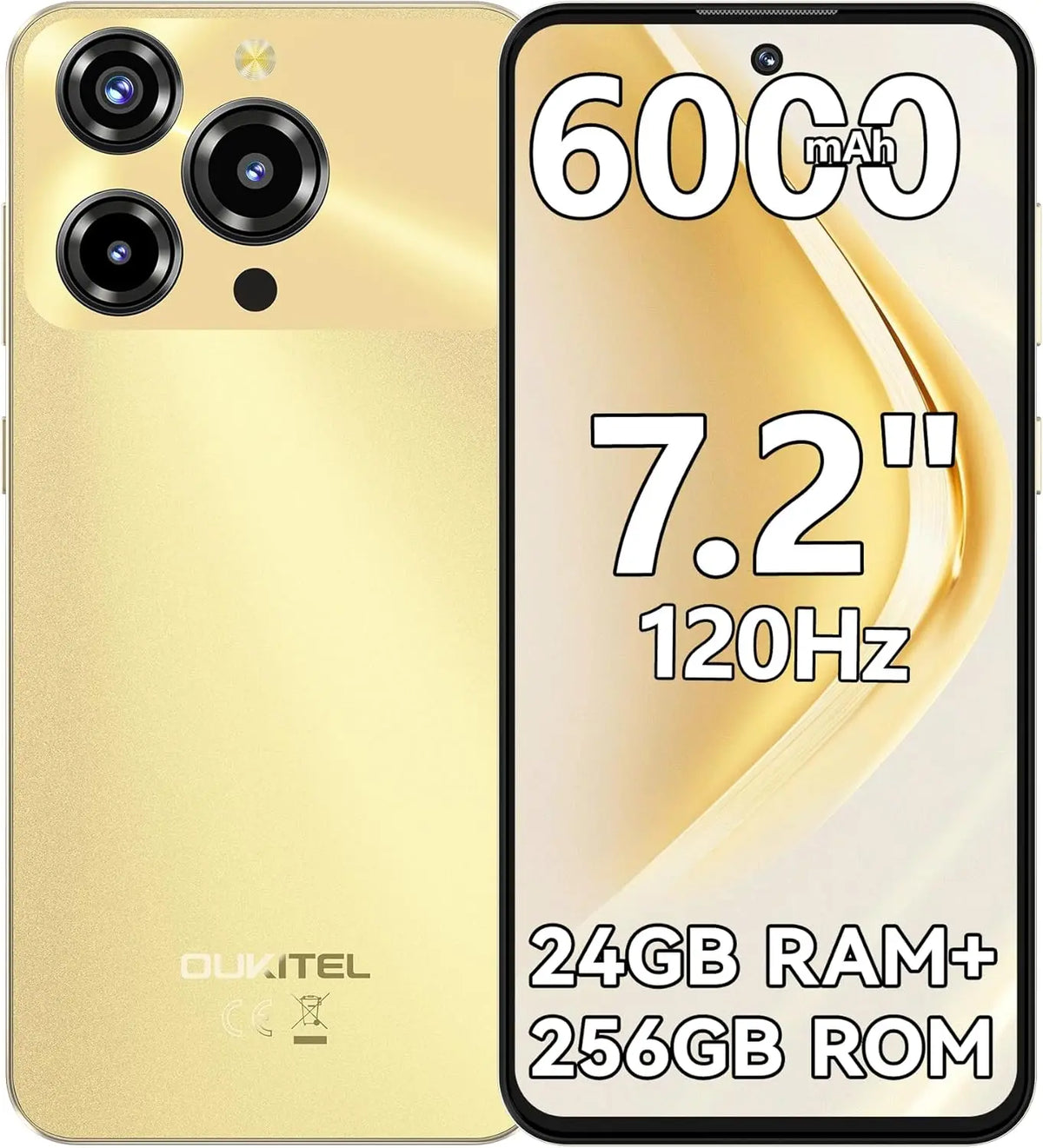 OUKITEL C69 4G [2025] Teléfonos celulares desbloqueados, teléfono inteligente Android 15, 24GB RAM + 256GB ROM/1TB, 6000mAh, pantalla HD+ de 7.2" y 120Hz