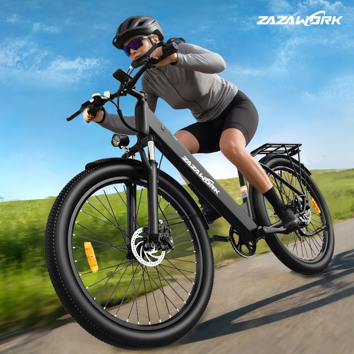 ZAZAWORK C28 Bicicleta eléctrica de 29 pulgadas, motor eléctrico de 250 W, batería extraíble de 36 V 20 Ah, hasta 120 km de autonomía, bicicleta eléctrica urbana para ir al trabajo, 7 velocidades, freno de disco mecánico, con certificación CE