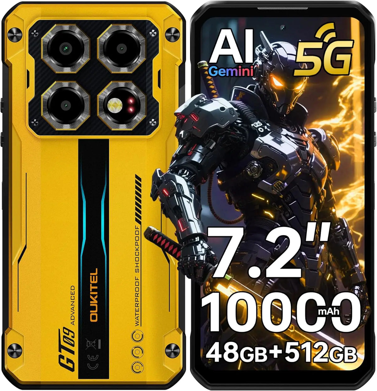 Teléfono resistente OUKITEL WP60 5G desbloqueado, pantalla de 7.2 pulgadas, smartphone de 10000 mAh/33 W, 48 GB de RAM + 512 GB de ROM/TF 2 TB, cámara de 108 MP, IP68/IP69