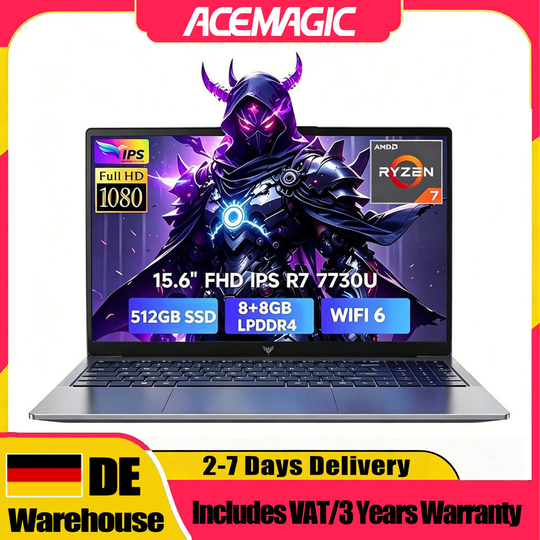 Portátil ACEMAGIC LX15PRO, procesador AMD Ryzen 7 7730U, pantalla de 15,6 pulgadas, 16 GB de memoria RAM LPDDR4, disco SSD de 512 GB, tarjeta gráfica AMD Radeon. ™   Portátil con Windows 11 Pro y gráficos avanzados.