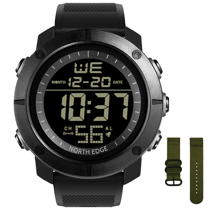 Reloj digital para hombre NORTH EDGE, estilo militar, hora mundial, alarma, cronómetro deportivo, sumergible 50 M, reloj de pulsera para hombre 2022