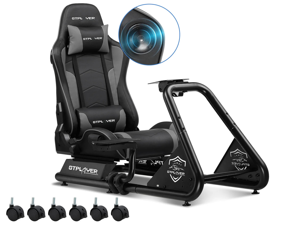 Cabina de simulación Gtplayer, cabina de simulación de carreras, soporte para volante de simulador de carreras con altavoces, soporte para volante y pedales