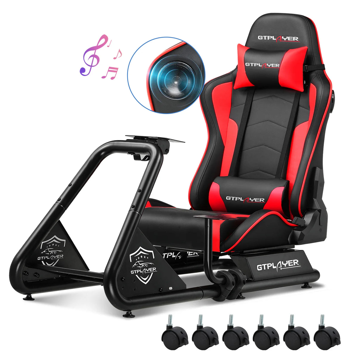 Cabina de simulador GTPLAYER, cabina de simulación de carreras, soporte de volante para simulador de carreras con altavoces, estante para volante y pedales