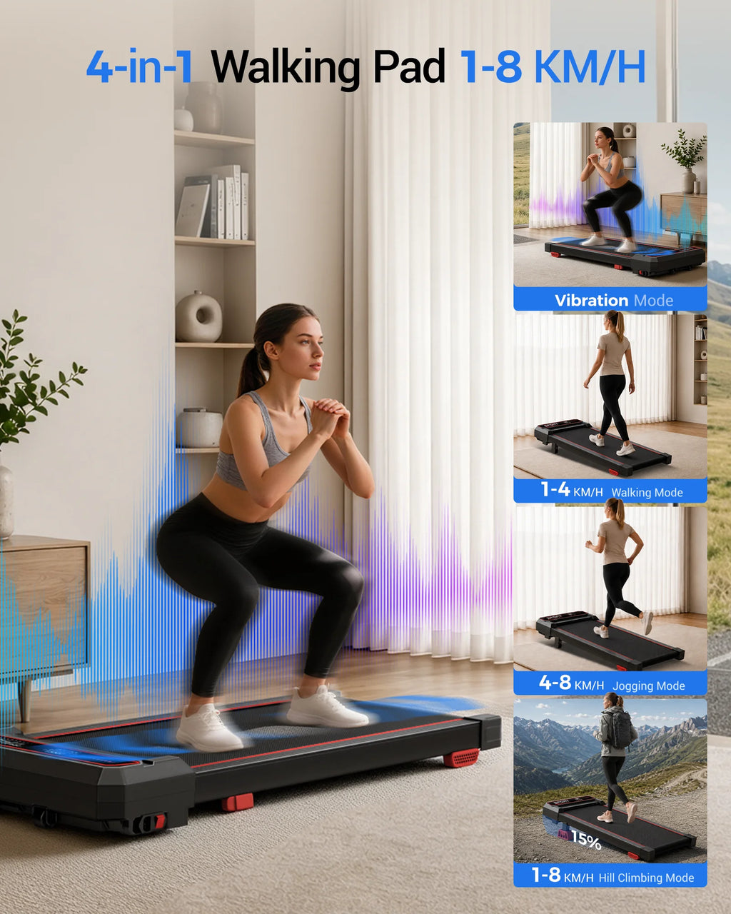 Caminadora Robore U19, plegable, para uso doméstico, máquina de ejercicio eléctrica portátil, motor sin escobillas de 3,0 CV, caminadora silenciosa para apartamentos, con sistema de absorción de impactos, control remoto,