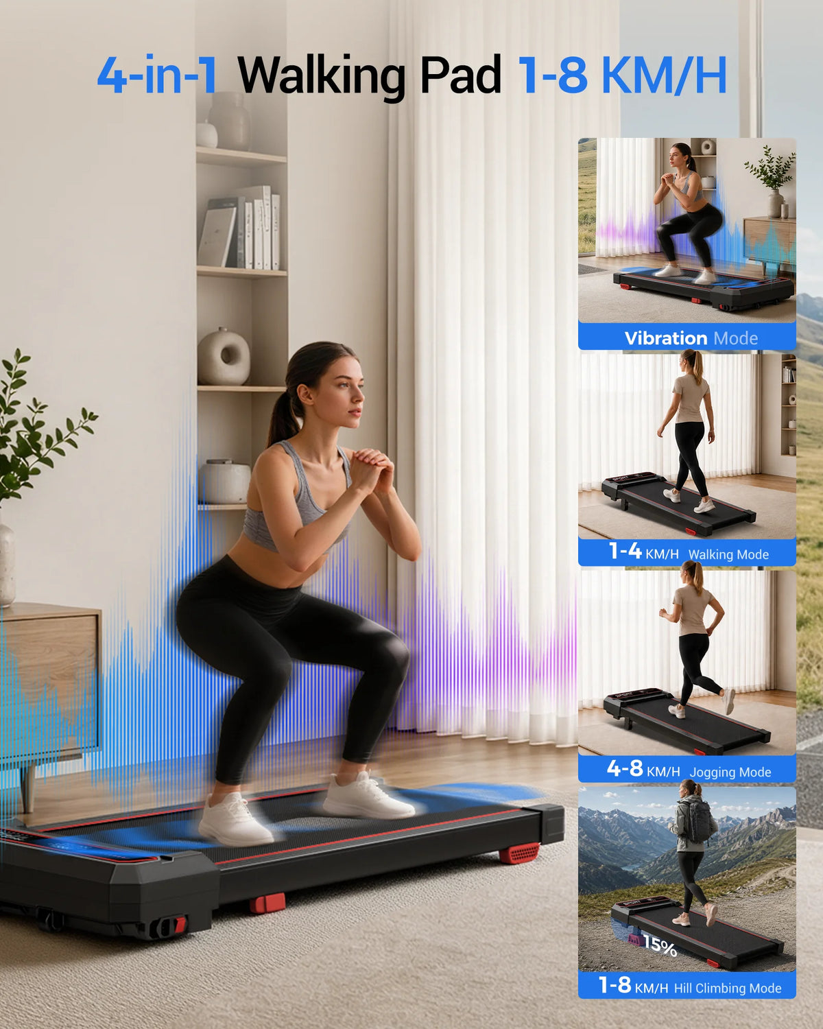 Caminadora Robore U19, plegable, para uso doméstico, máquina de ejercicio eléctrica portátil, motor sin escobillas de 3,0 CV, caminadora silenciosa para apartamentos, con sistema de absorción de impactos, control remoto,