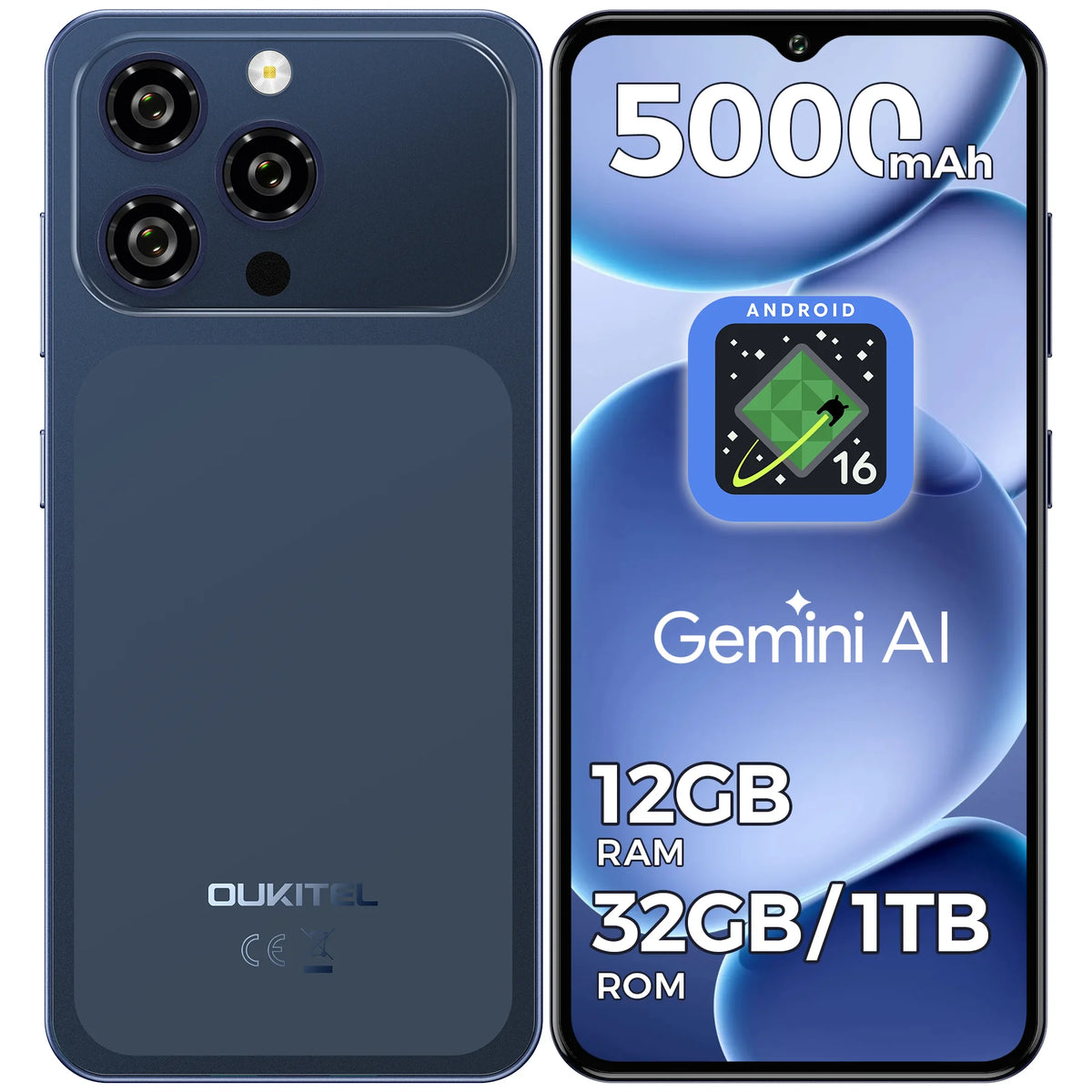 OUKITEL C17, teléfono móvil desbloqueado, Android 16, pantalla de 6,52 pulgadas, 12 GB de RAM (3+9) y 32 GB/64 GB de ROM, batería de 5000 mAh, cámara de 13 MP.