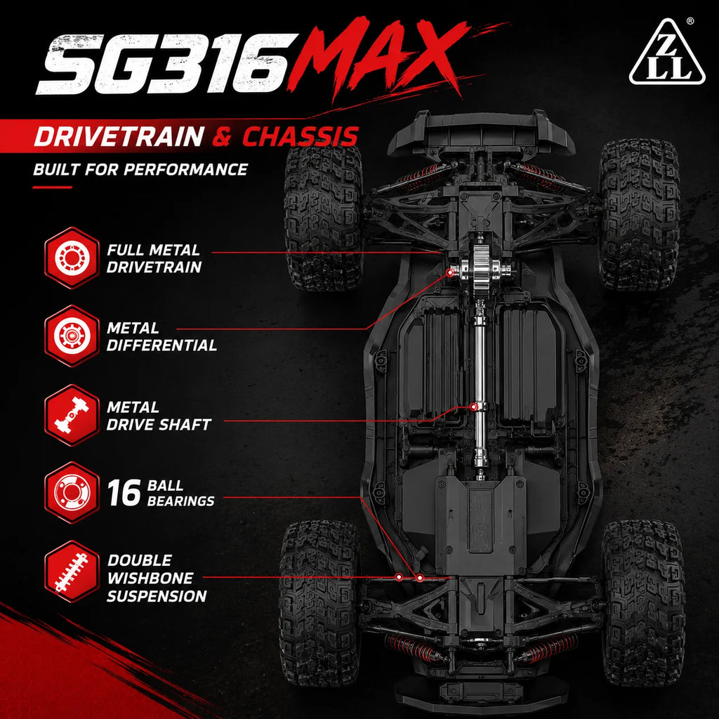 Auto RC sin Escobillas de Alta Velocidad 80km/h para Todo Terreno con Luces LED Brillantes, Control Remoto 2.4G, Camioneta RTR 1/16, Auto Todoterreno 4WD
