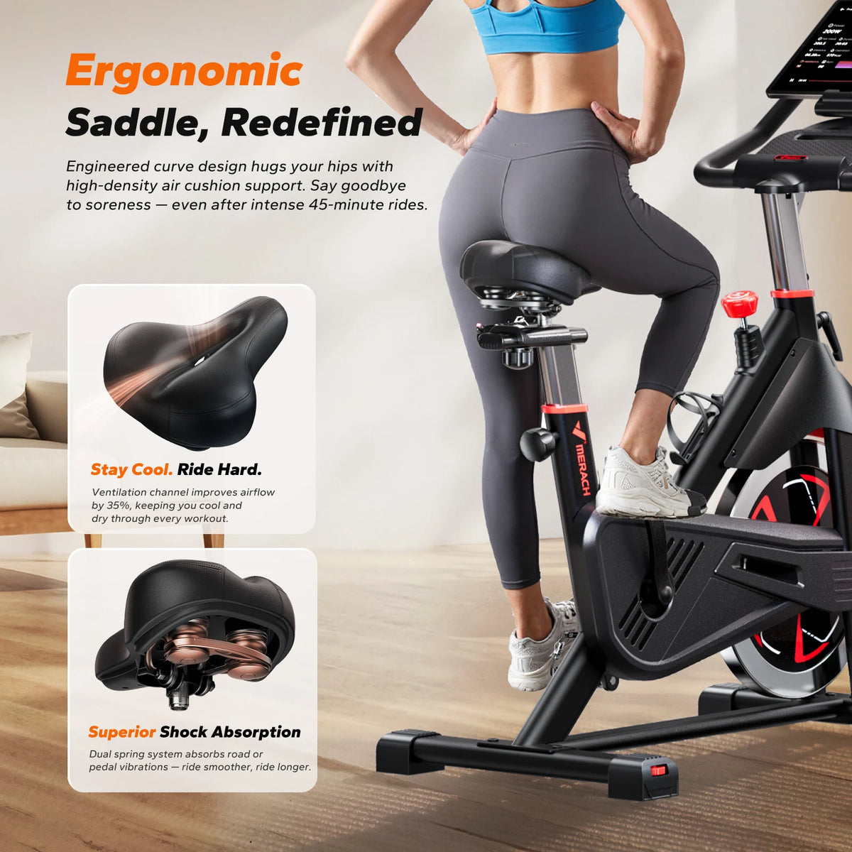 Bicicleta Estática Magnética MERACH, Capacidad de 350 Libras, Bajo Nivel de Ruido, Bicicleta de Ejercicio para Interiores, Resistente, para Gimnasio en Casa, con Aplicación Exclusiva de Entrenamiento, Asiento y Manilla