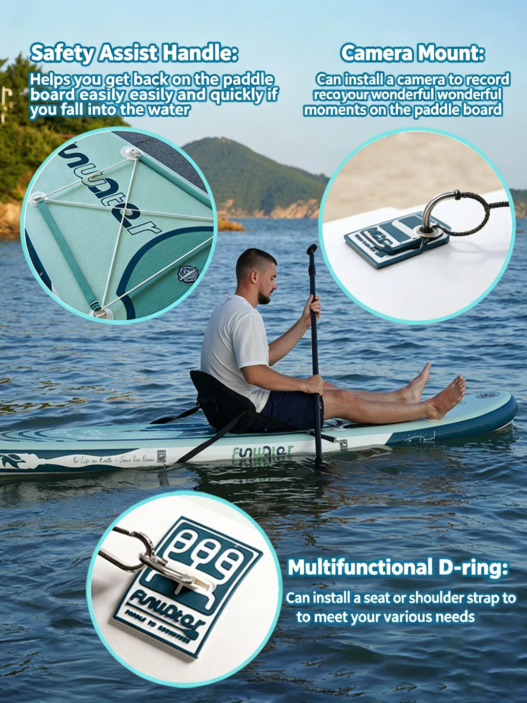Tabla de Paddle Surf Inflable Impermeable FUNWATER 335x84x15cm SUP 165KG Ligera para Turismo y Surf para Familias, Adultos y Todos los Niveles