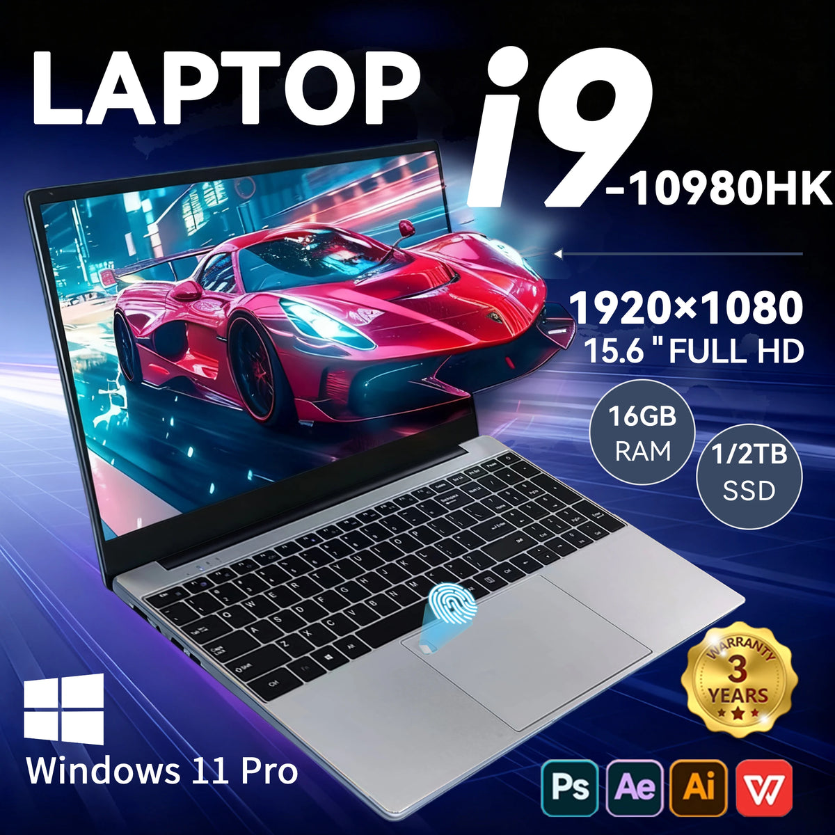 Computadora Portátil 2026 de 15.6 Pulgadas con Windows 11, Intel Core i9 10980HK, 16GB, 1TB, Computadora de Oficina, Desbloqueo por Huella Dactilar