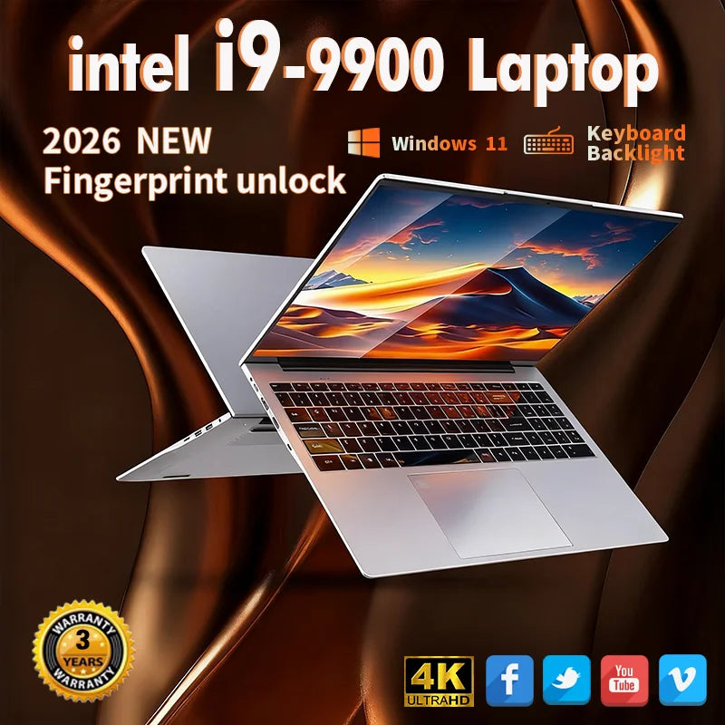Portátil con desbloqueo por huella dactilar Windows 11, Intel Core I9-9900, 15.6 pulgadas, 16 GB de RAM, 1 TB SSD, ordenador para oficina, estudio y juegos