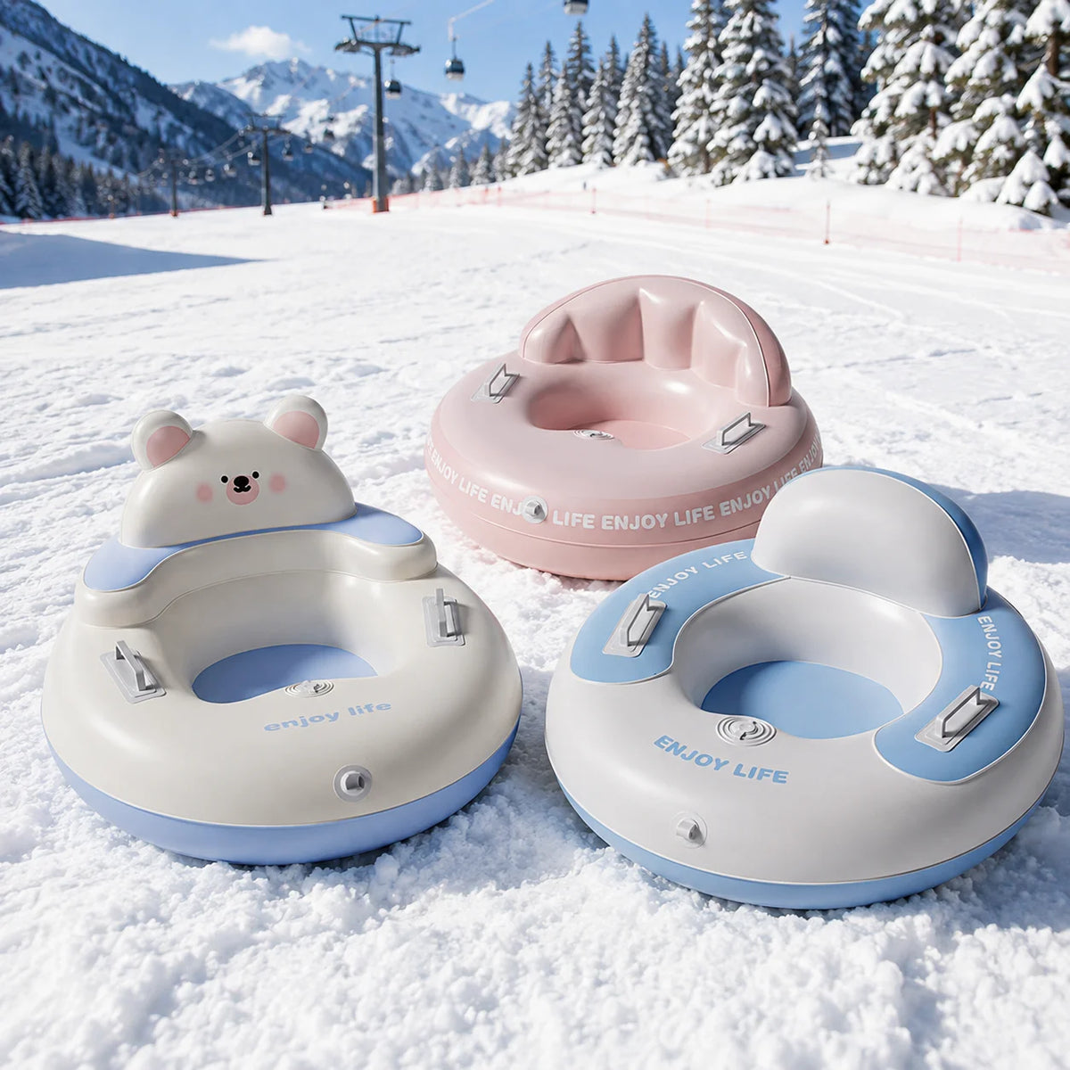Tubo de Nieve Inflable Automático de 34.3 Pulgadas con Respaldo y Asas, Trineo de Nieve Portátil para Jugar en la Nieve al Aire Libre