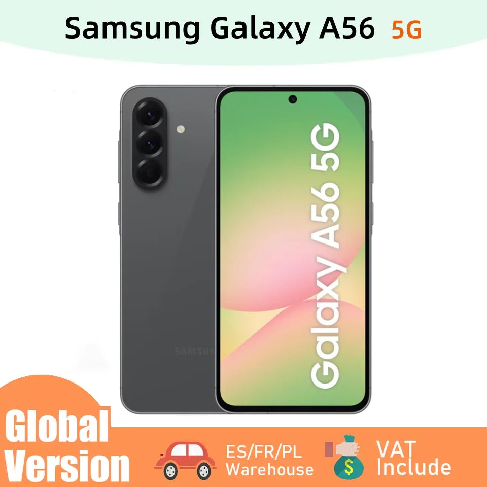 Smartphone Samsung Galaxy A56 5G 100% Original, Pantalla Super AMOLED de 6,7" a 120Hz, Exynos 1580, Batería de 5000mAh, Carga rápida de 45W, Cámara de 50MP, 6 actualizaciones de SO