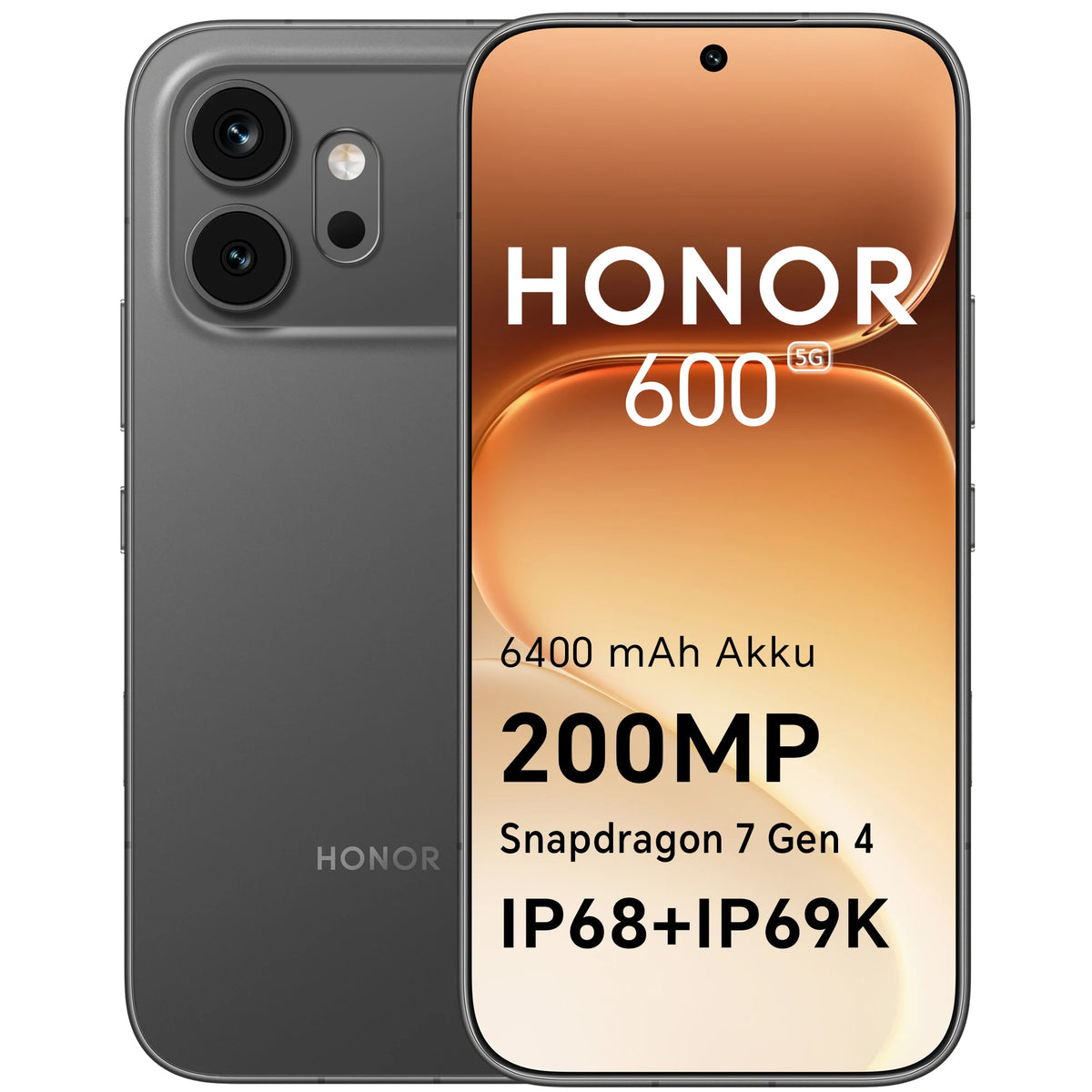 Smartphone HONOR 600 5G, Dual SIM, 8 GB de RAM, 256/512 GB, teléfono Android libre (cámara con IA de 200 MP, pantalla AMOLED Eye Comfort de 6.57" y 8000 nits, 6400 mAh, procesador Snapdragon 7 Gen 3), Android 16