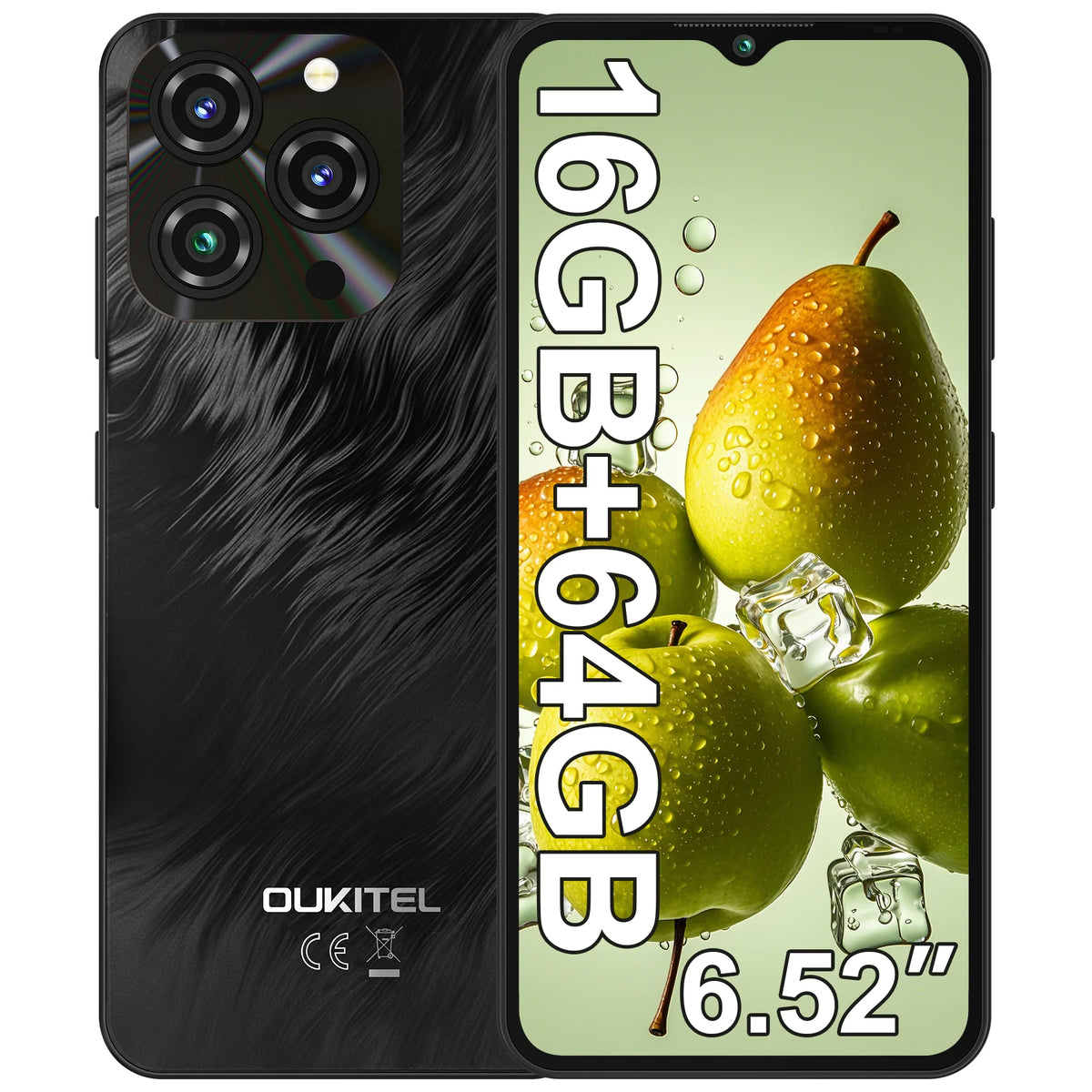 Teléfono móvil OUKITEL C3 con Android 14 desbloqueado: batería de 5000 mAh, pantalla de 6,52 pulgadas con notch de gota de agua, 16 GB de RAM + 64 GB/TF 1 TB de ROM