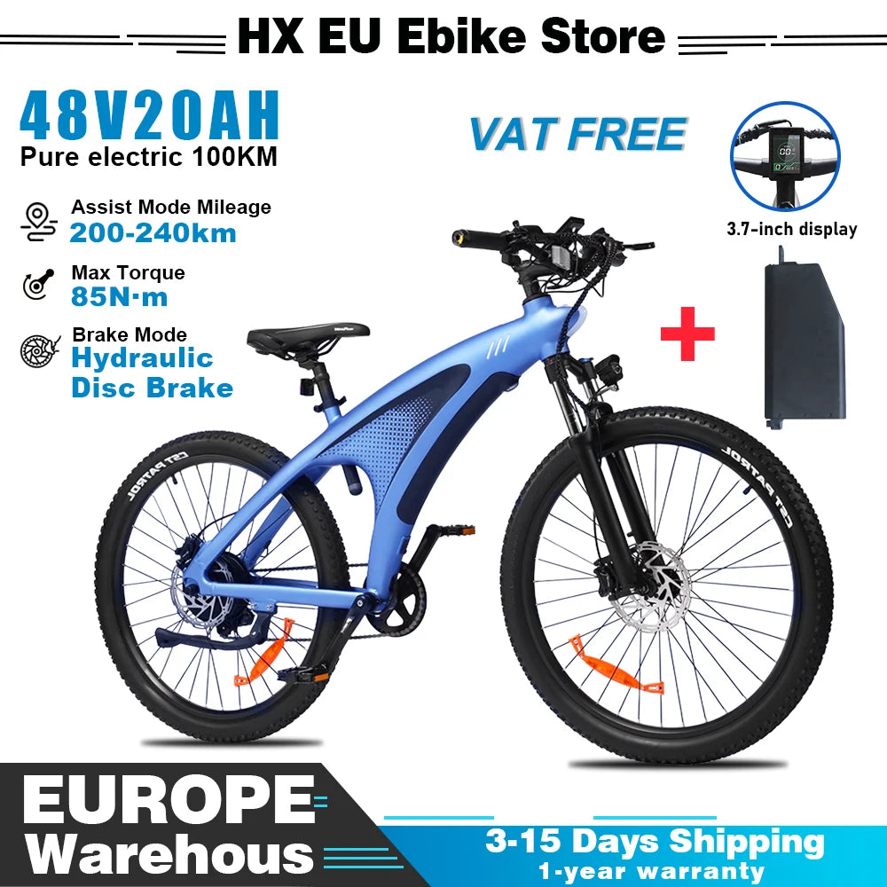 Bicicleta de montaña eléctrica HX Q5 48V 20Ah 25km/h E-Bicycle cuadro Shark 27.5'' bicicleta eléctrica para desplazamientos urbanos doble freno de disco para adultos