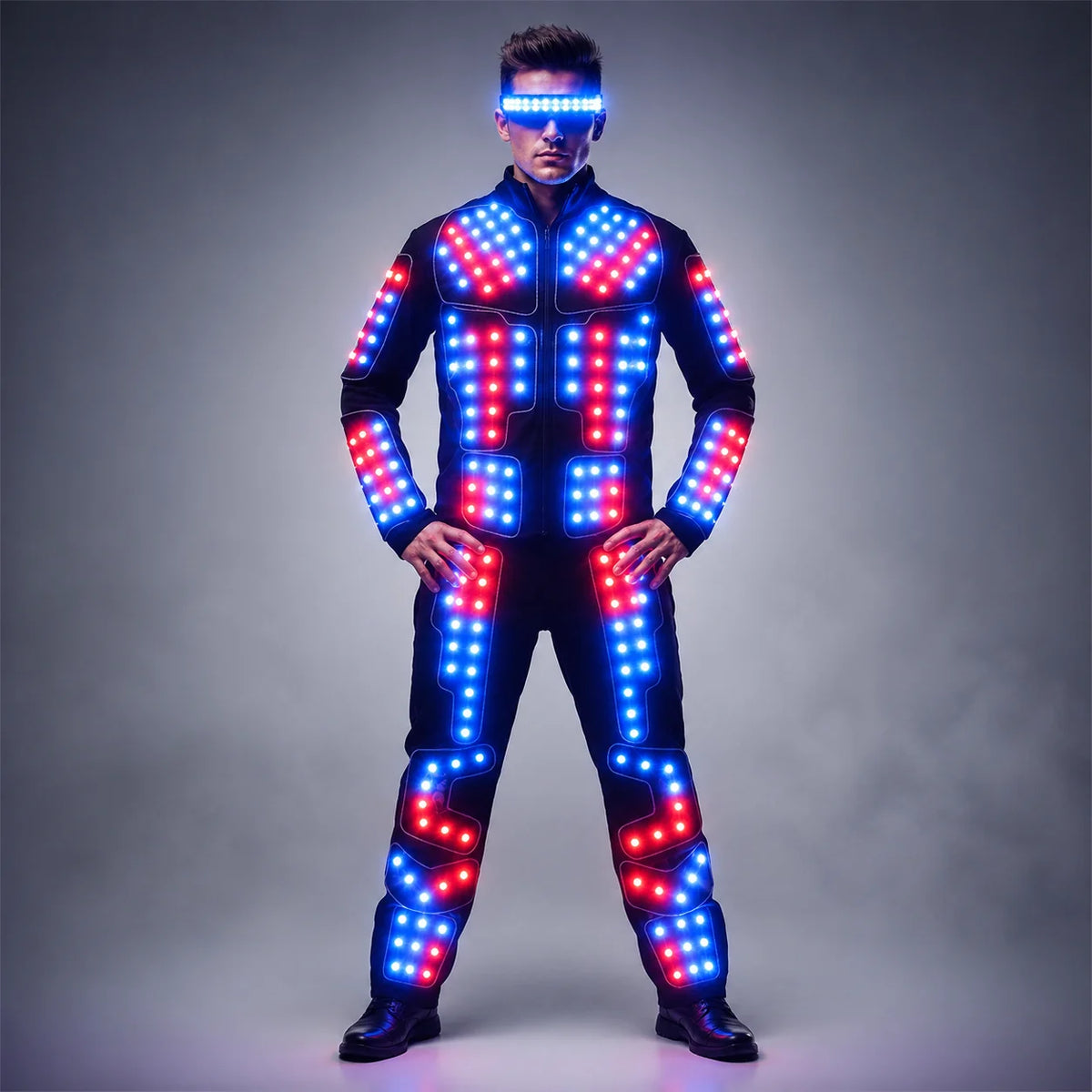 Traje de Robot LED a todo Color, traje de baile de escenario Tron RGB, traje de escenario iluminado, chaqueta, abrigo