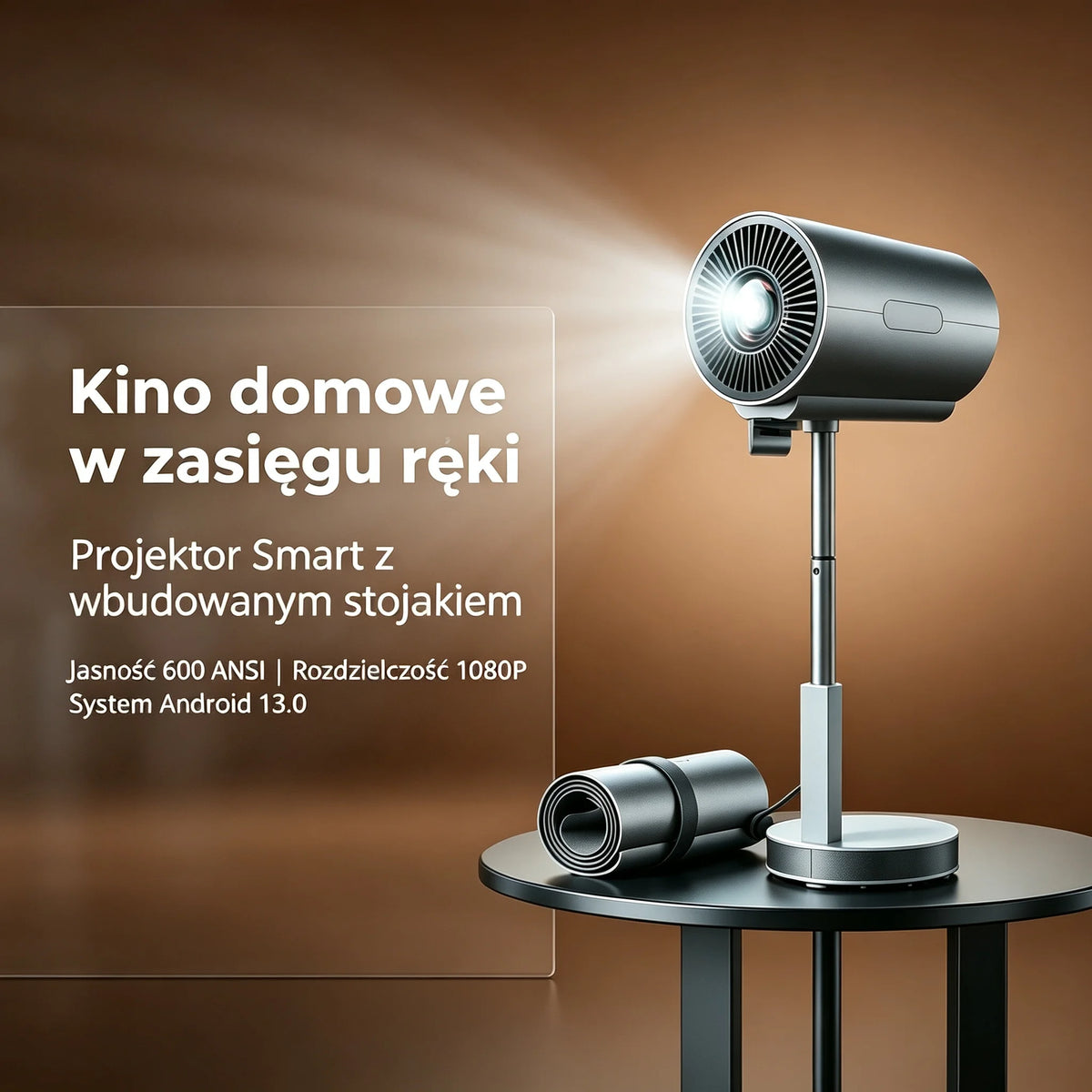 Mini proyector de vídeo inteligente 2026, nativo 1080P, soporte 4K, 500 lúmenes ANSI, Android 13, enfoque eléctrico, soporte plegable, Wi‑Fi, Bluetooth, portátil para cine en casa, dormitorio, juegos y exterior