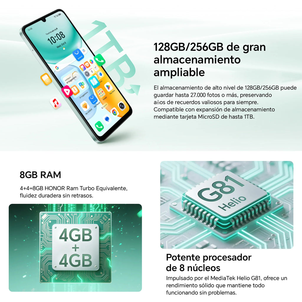 HONOR X5c Plus, Smartphone 4G, Dual SIM, Pantalla brillante y dinámica de 6.74" a 90Hz, Batería de larga duración de 5260mAh, Cámara ultra nítida de 50MP, Android 15