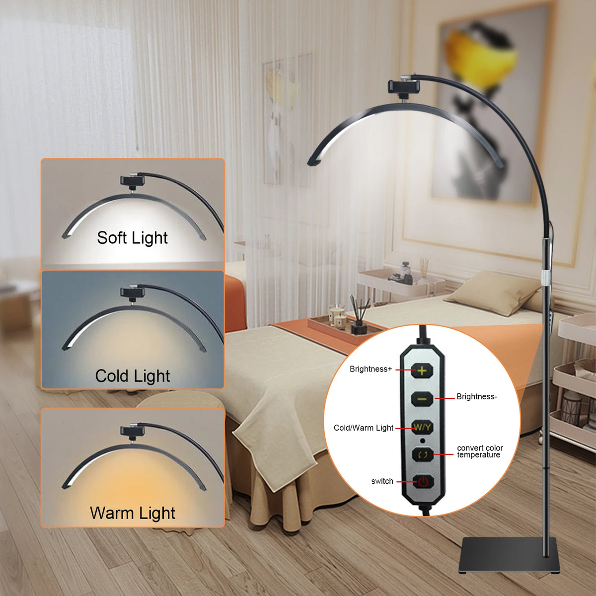 Luz de Relleno LED de Media Luna 3000K-6000K, Lámpara de Luna para Fotografía, Luz de Relleno para Extensiones de Pestañas, Lámparas de Pie de Belleza