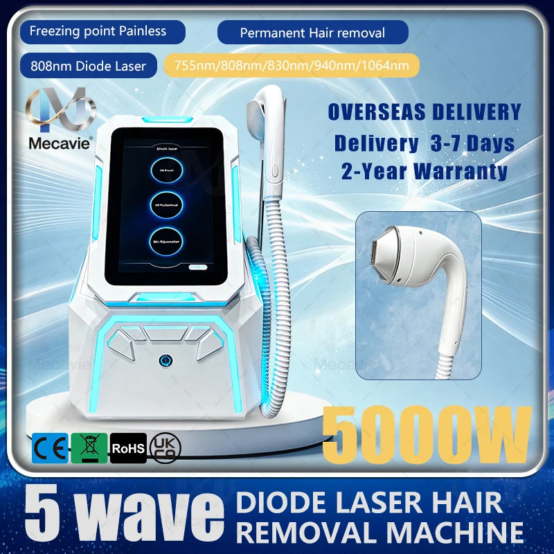 Máquina de depilación láser de diodo Soprano de 6000 W, 6 longitudes de onda, 808 nm, depilación permanente e indolora, certificación CE, depiladora profesional para salones de belleza.