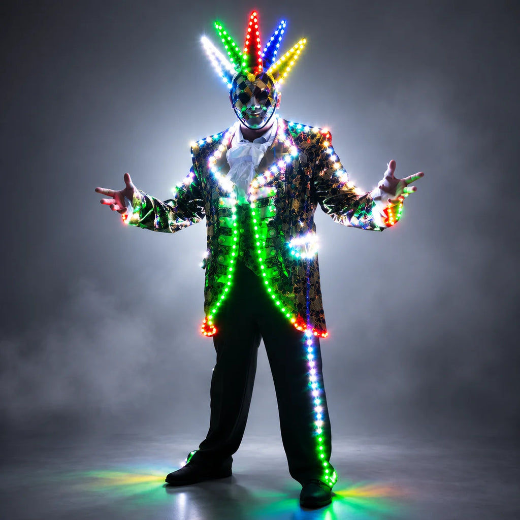 Traje LED de Colores Completos para Disfraz de Tron con Máscara - Traje Luminoso para Fiestas y Eventos