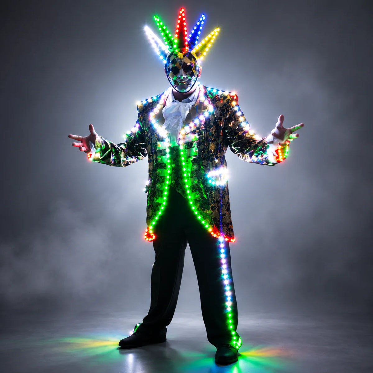 Traje LED de Colores Completos para Disfraz de Tron con Máscara - Traje Luminoso para Fiestas y Eventos