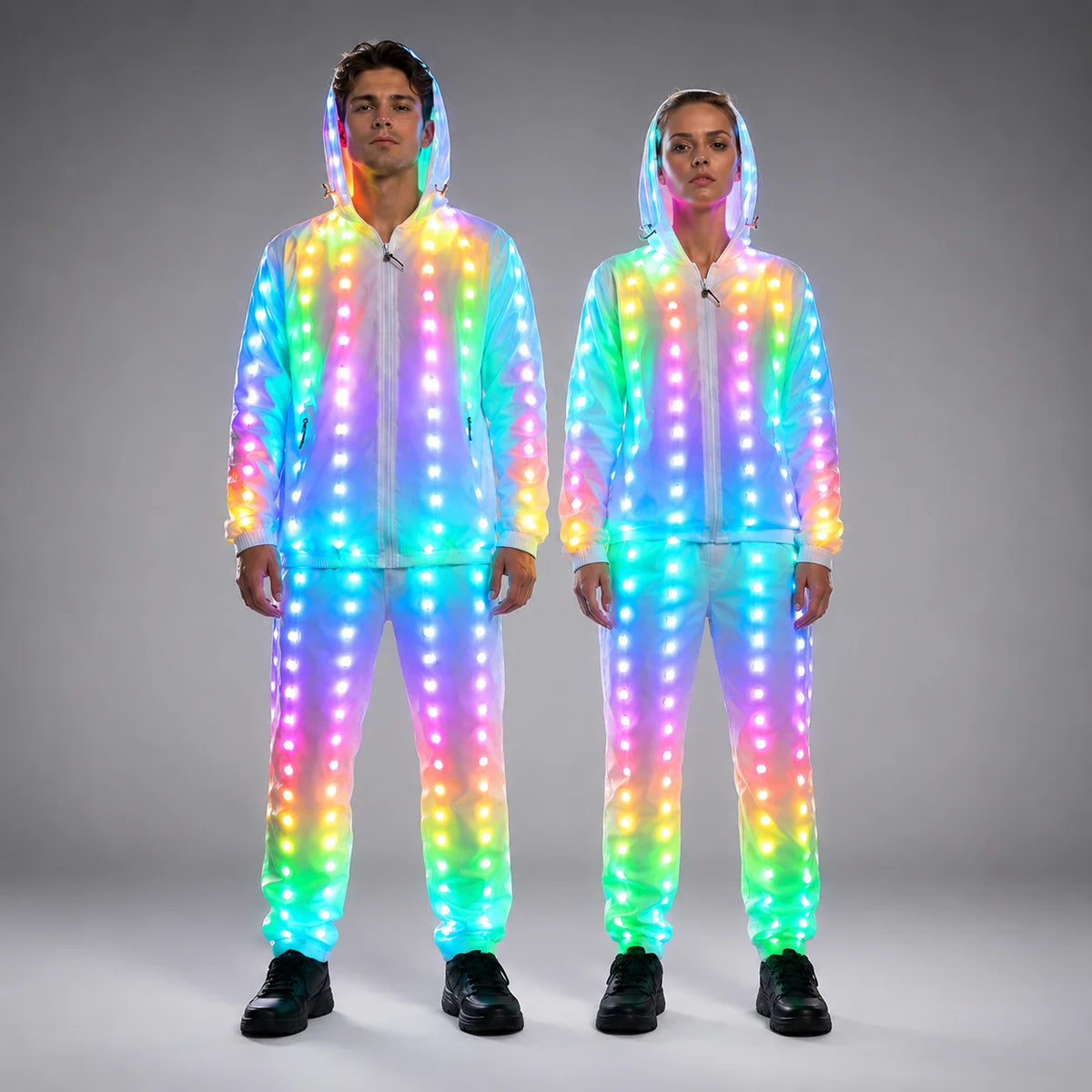 Traje de Luces LED de Píxeles a Todo Color para Chaqueta, Abrigo, Pantalones y Disfraces, Traje Luminoso Creativo para Escenario Exterior y Fiestas Rave